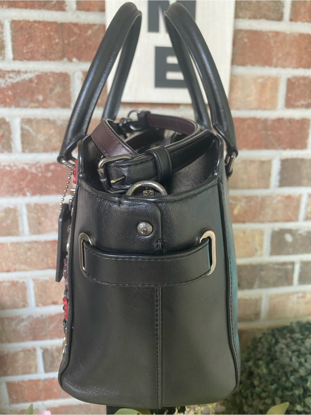 Coach Floral Appliqué Carryall 25 Satchel Black F59450 HTF - Picture 15 of 16